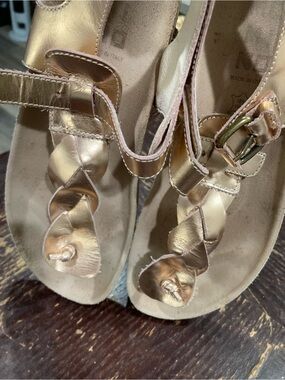 Braided Metallic Gold Women’s T-Strap Sandals